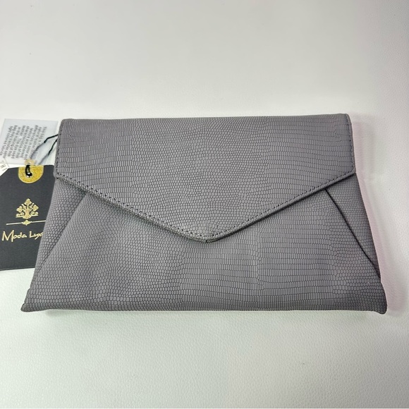 WOMEN’S NEW MODA LUXE LEATHER CARA CROSSBODY CLUTCH BAG GREY - Picture 2 of 12